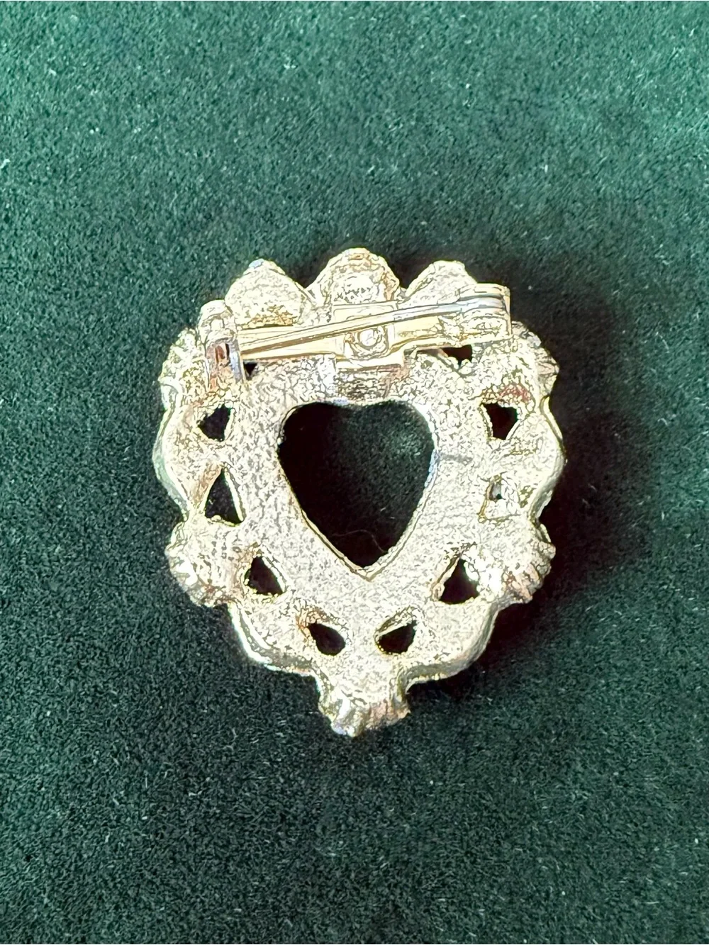 Vintage AB Orange Pink Cabochon & Crystal Rhinestones Pearls Heart Brooch Pin